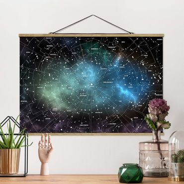 Tableau en tissu avec porte-affiche - Stellar Constellation Map Galactic Nebula