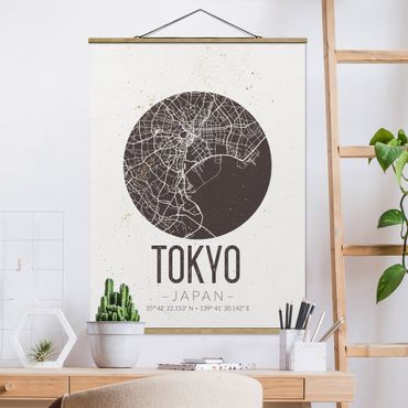 Tableau en tissu avec porte-affiche - Tokyo City Map - Retro