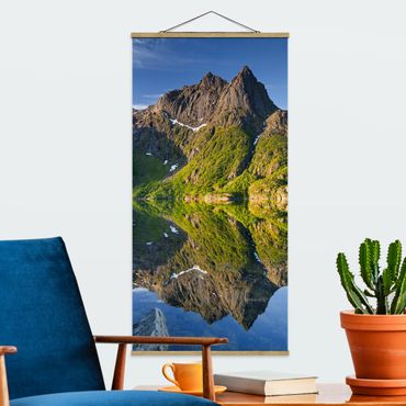 Tableau en tissu avec porte-affiche - Mountain Landscape With Water Reflection In Norway