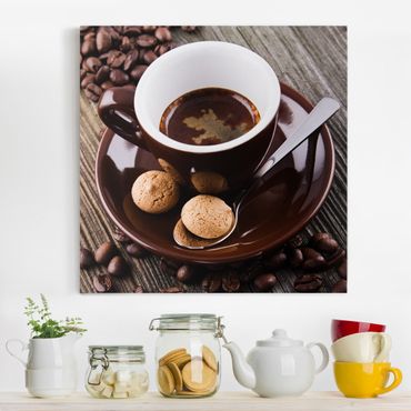 Impression sur toile - Coffee Mugs With Coffee Beans