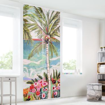 Set de panneaux coulissants - Palm Tree With Pink Flowers II