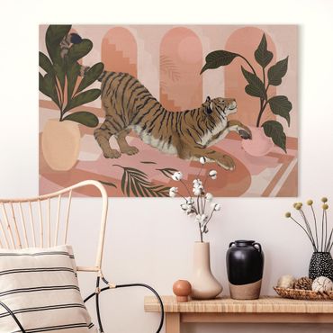 Tableau sur toile - Illustration Tiger In Pastel Pink Painting