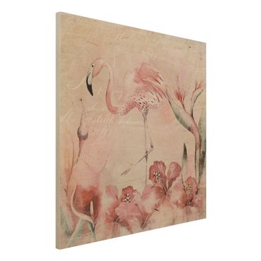 Impression sur bois - Shabby Chic Collage - Flamingo