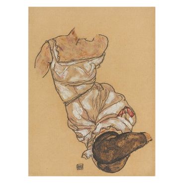 Tableau sur toile naturel - Egon Schiele - Female Torso In Underwear - Format portrait 3:4