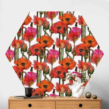 Papier peint panoramique hexagonal autocollant - Field Of Poppies