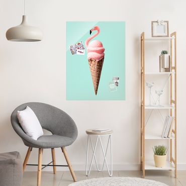 Tableau en verre - Ice Cream Cone With Flamingo