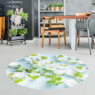 Tapis en vinyle rond|Ice Cubes With Mint Leaves