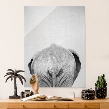 Tableau en verre - Elephant From Behind Black And White
