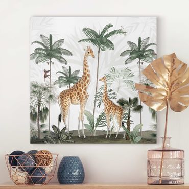 Impression sur toile - Girafes dans la jungle - Carré 1:1