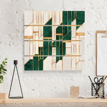 Impression sur bois - Emerald And gold Geometry