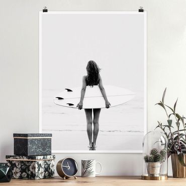 Poster reproduction - Chill Surfer Girl With Board