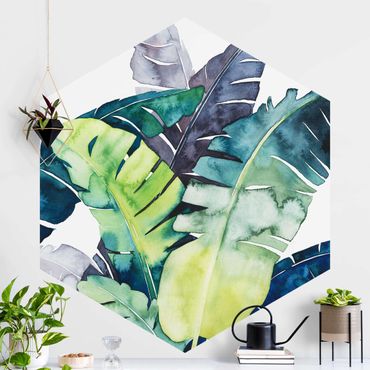 Papier peint hexagonal autocollant avec dessins - Exotic Foliage - Banana