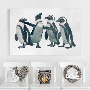 Tableau sur toile - Illustration Penguins Black And White Watercolour