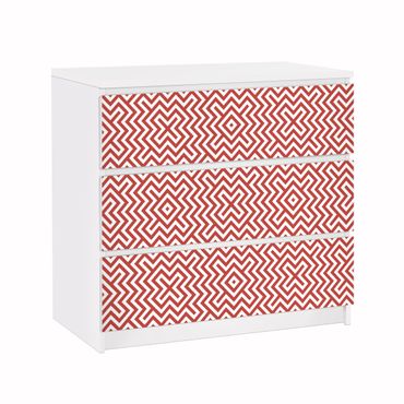 Papier adhésif pour meuble IKEA - Malm commode 3x tiroirs - Red Geometric Stripe Pattern