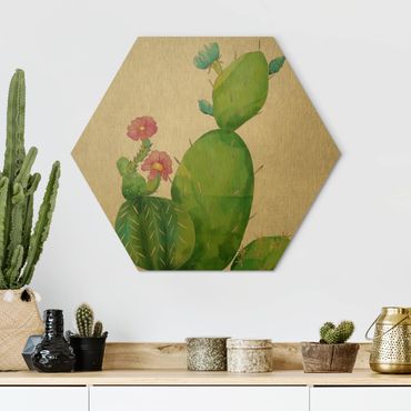 Hexagone en alu Dibond - Cactus Family In Pink And Turquoise