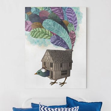 Tableau sur toile - Illustration Birdhouse With Feathers