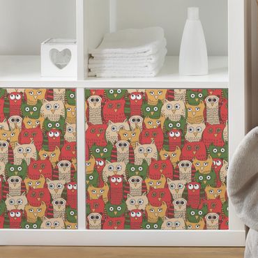 Papier adhésif pour meuble - Pattern With Funny Owls Red
