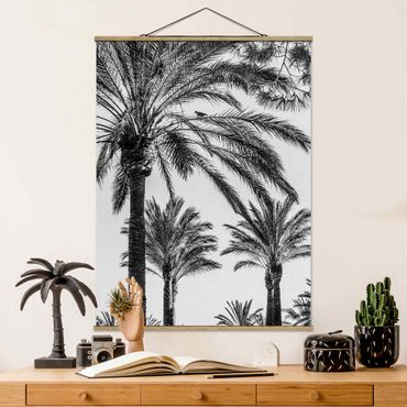 Tableau en tissu avec porte-affiche - Palm Trees At Sunset Black And White