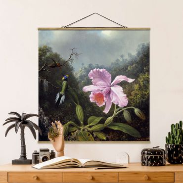 Tableau en tissu avec porte-affiche - Martin Johnson Heade - Still Life With An Orchid And A Pair Of Hummingbirds