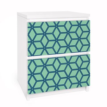 Papier adhésif pour meuble IKEA - Malm commode 2x tiroirs - Cube pattern Green