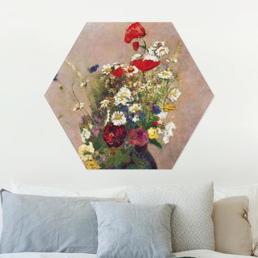 Hexagone en alu Dibond - Odilon Redon - Flower Vase with Poppies