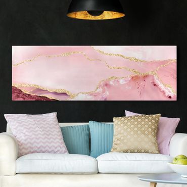 Impression sur toile - Abstract Mountains Pink With Golden Lines