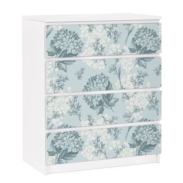 Papier adhésif pour meuble IKEA - Malm commode 4x tiroirs - Hydrangea Pattern In Blue