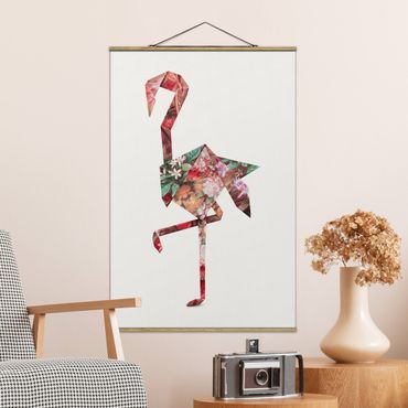 Tableau en tissu avec porte-affiche - Origami Flamingo