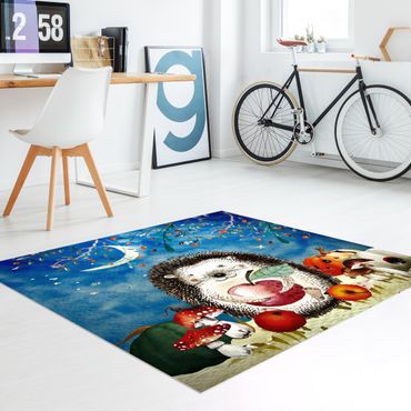 Vinyl Floor Mat - Watercolour Hedgehog In Moonlight - Square Format 1:1