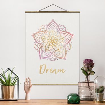 Tableau en tissu avec porte-affiche - Mandala Illustration Dream Gold Rose