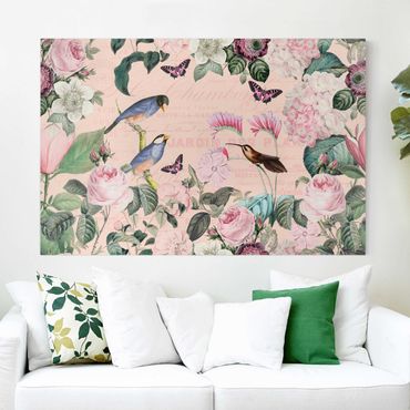 Impression sur toile - Vintage Collage - Roses And Birds