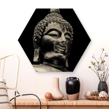 Hexagon Picture Wood - Buddha Statue Face