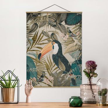 Tableau en tissu avec porte-affiche - Vintage Collage - Toucan In The Jungle