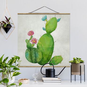 Tableau en tissu avec porte-affiche - Cactus Family In Pink And Turquoise
