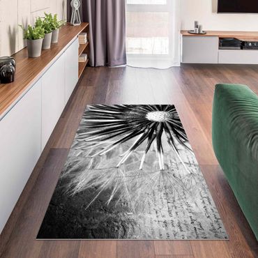 Vinyl Floor Mat - Dandelion Black & White - Landscape Format 2:1