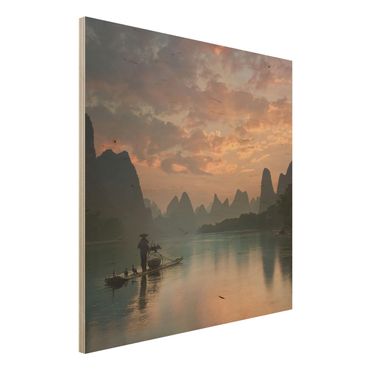 Tableau en bois - Sunrise Over Chinese River