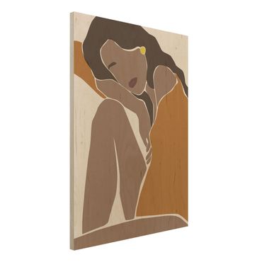 Impression sur bois - Line Art Woman Brown Beige