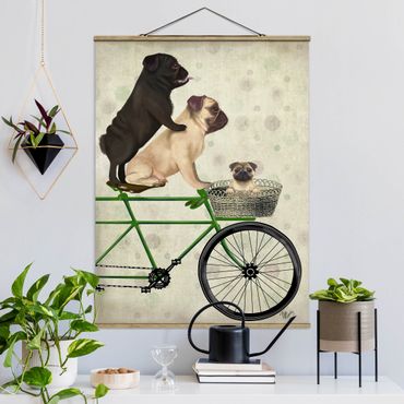 Tableau en tissu avec porte-affiche - Cycling - Pugs On Bike