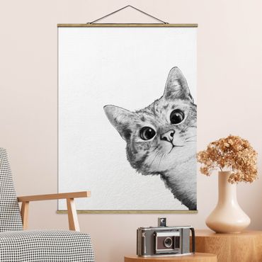 Tableau en tissu avec porte-affiche - Illustration Cat Drawing Black And White