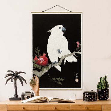 Tableau en tissu avec porte-affiche - Asian Vintage Illustration White Cockatoo