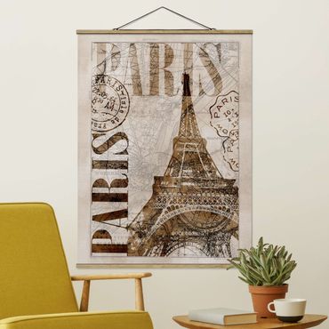 Tableau en tissu avec porte-affiche - Shabby Chic Collage - Paris