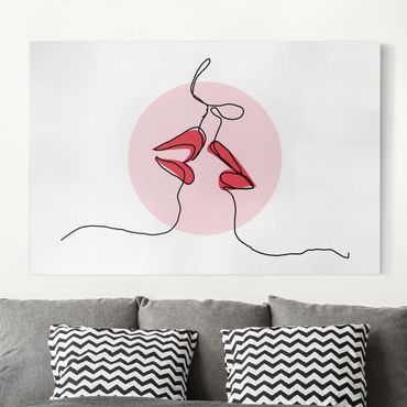 Tableau sur toile - Lips Kiss Line Art