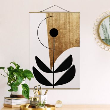 Tableau en tissu avec porte-affiche - Abstract Shapes - Flower Gold