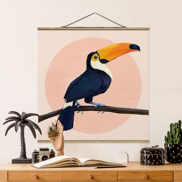 Tableau en tissu avec porte-affiche - Illustration Bird Toucan Painting Pastel