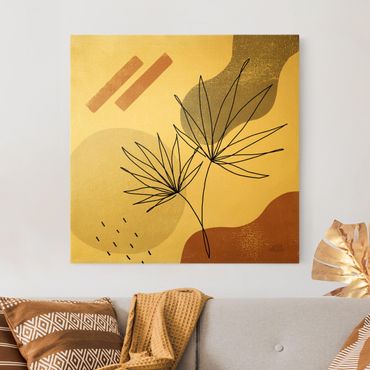 Tableau sur toile - Fan palm Line Art and terracotta colours - Carré1:1