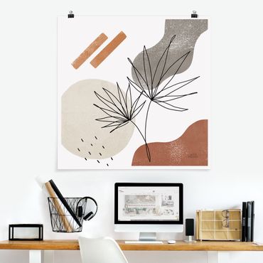 Poster reproduction - Fan palm Line Art and terracotta colours