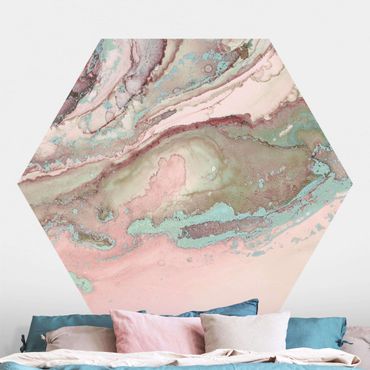 Papier peint hexagonal autocollant avec dessins - Colour Experiments Marble Light Pink And Turquoise