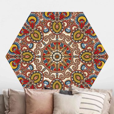 Papier peint hexagonal autocollant avec dessins - Coloured Mandala
