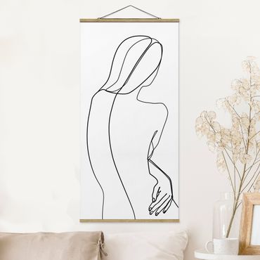 Tableau en tissu avec porte-affiche - Line Art Back Woman Black And White