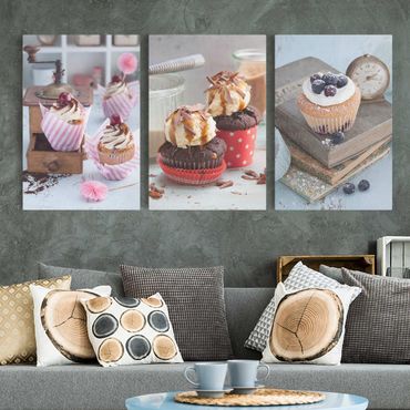 Impression sur toile 3 parties - Vintage Cupcakes with topping